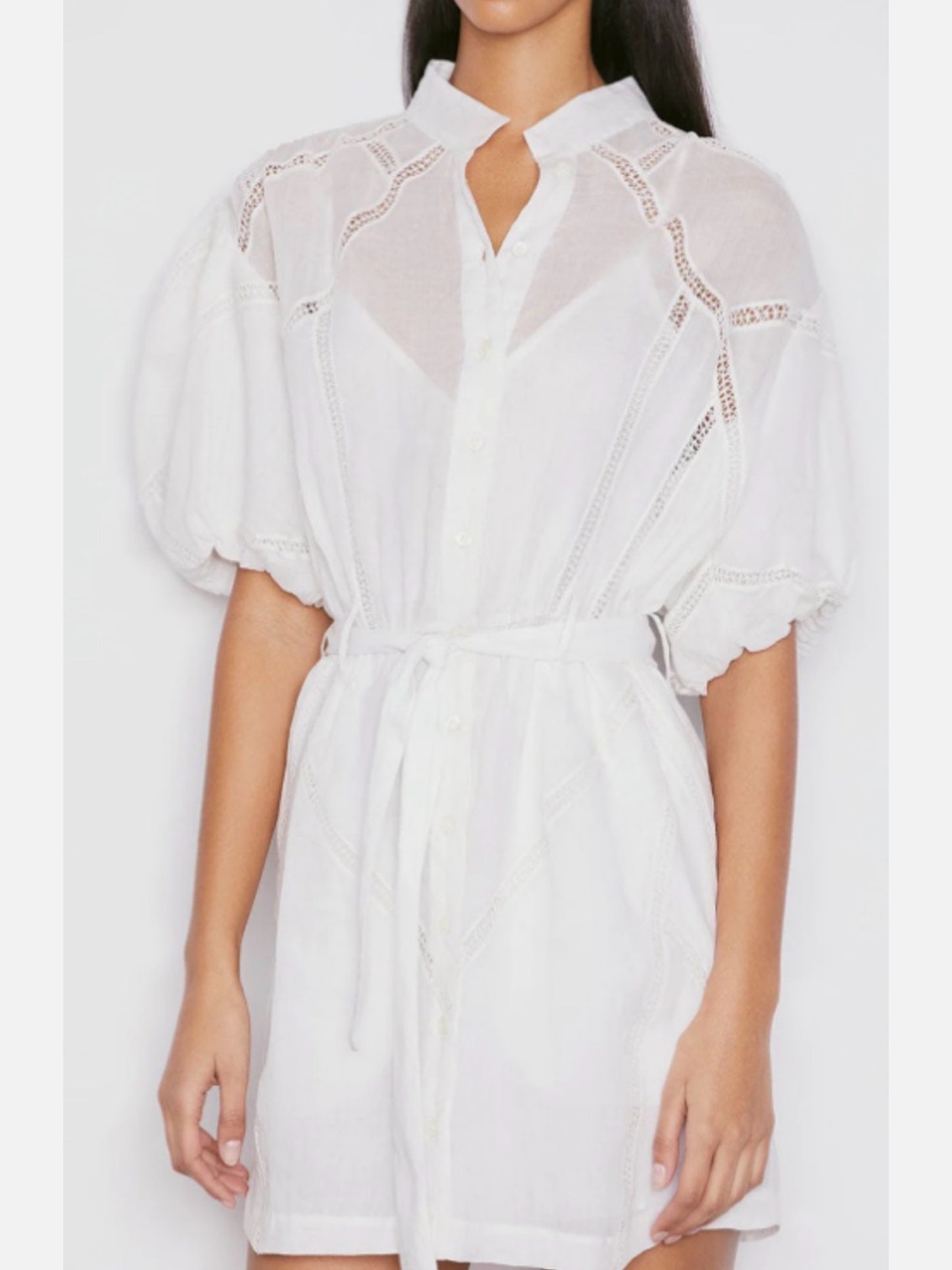 Frame Denim White Mini Dress with Puff Sleeves